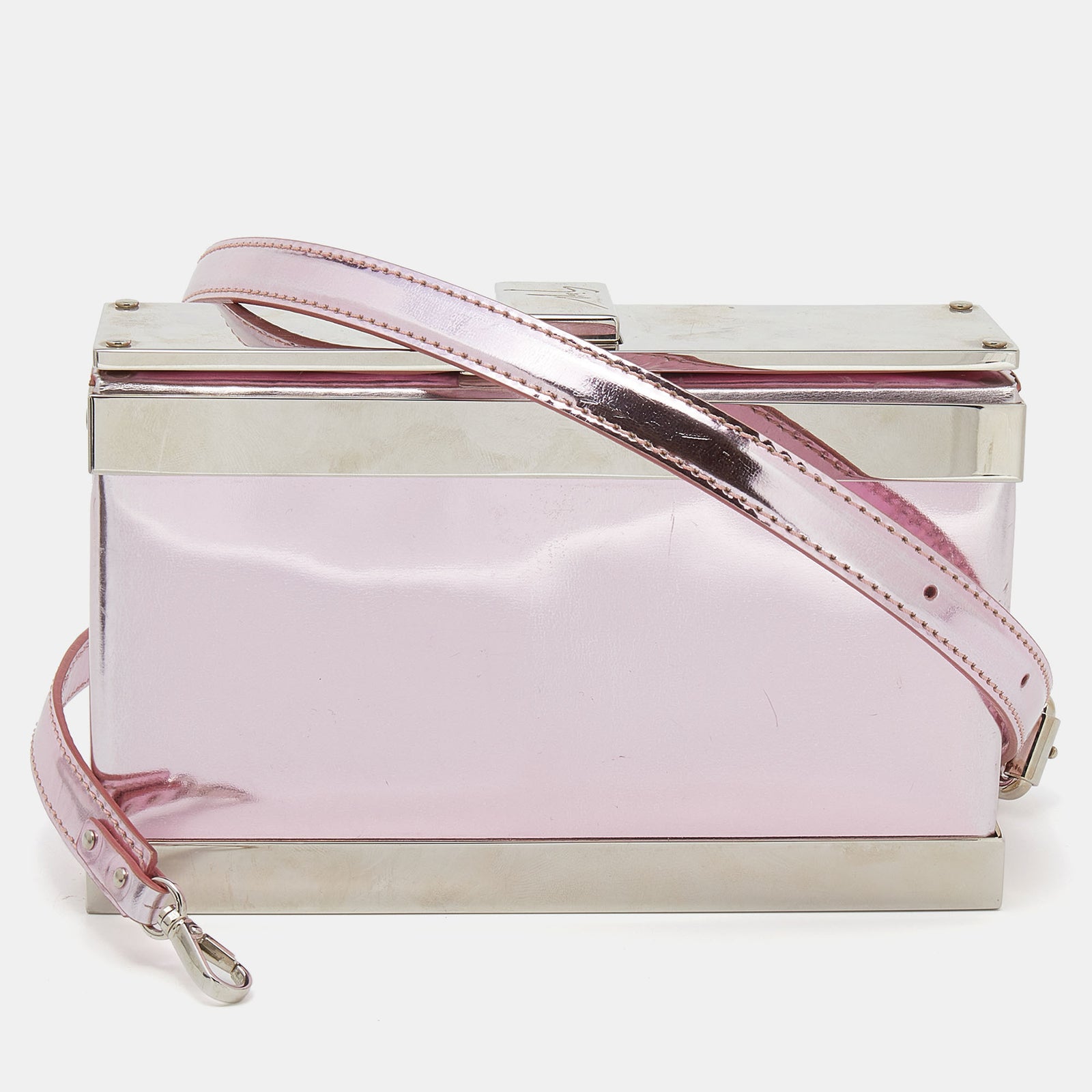 Giuseppe Zanotti Metallic Pink Patent Leather And Metal Box Crossbody Bag