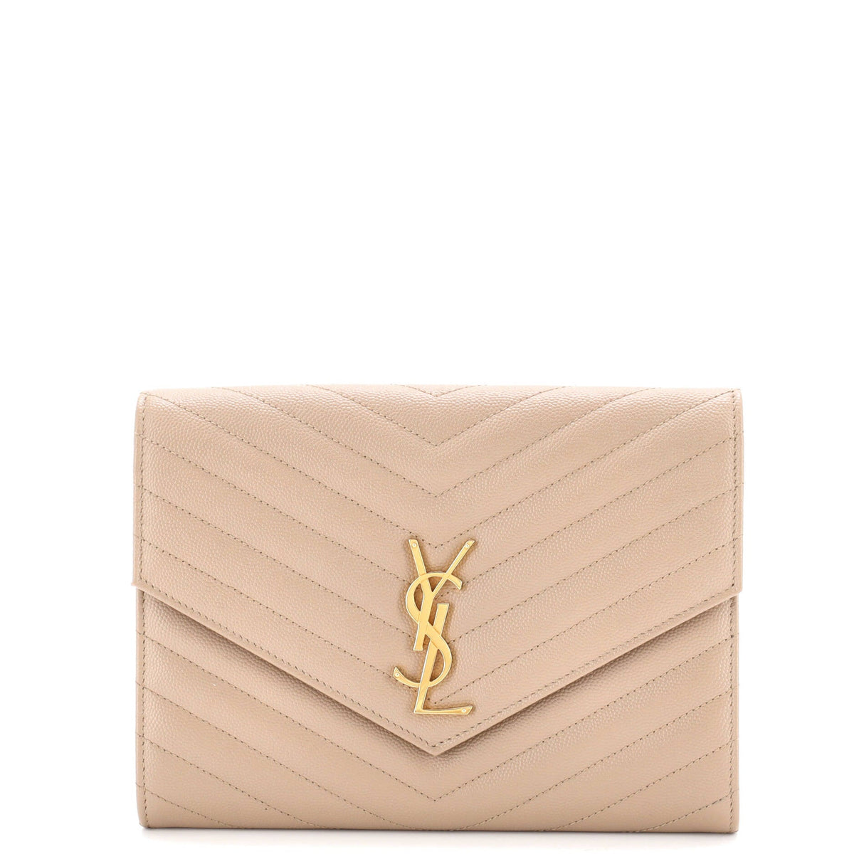 Saint Laurent Classic Monogram Envelope Wristlet Clutch Matelasse Chevron Leather