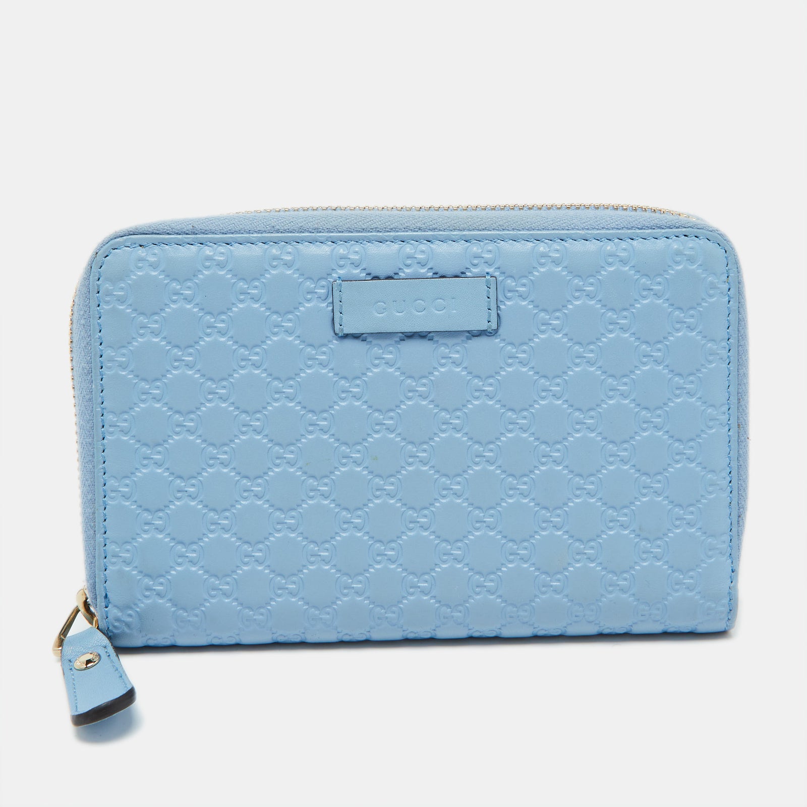 Gucci Portefeuille zippé en cuir bleu Microguccissima