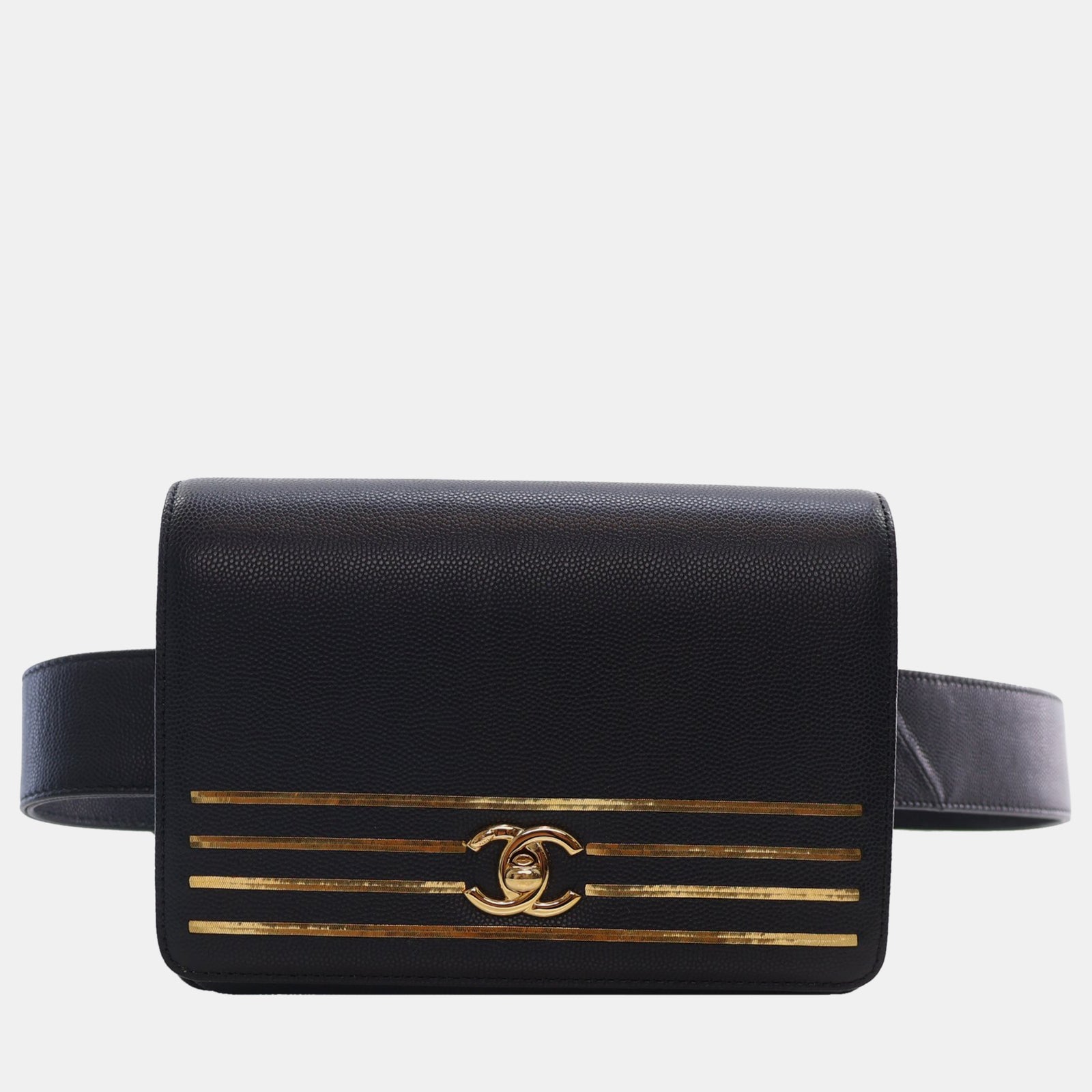 Chanel Sac banane Captain Gold en cuir caviar noir