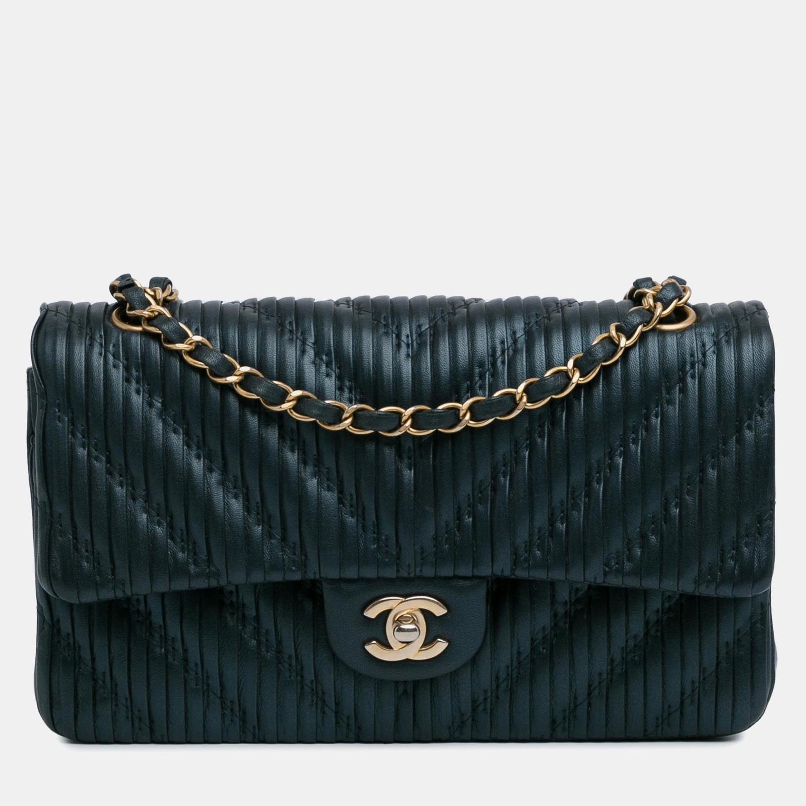 Chanel Mittelgroße Coco Pleats-Tasche aus Kalbsleder mit doppelter Klappe