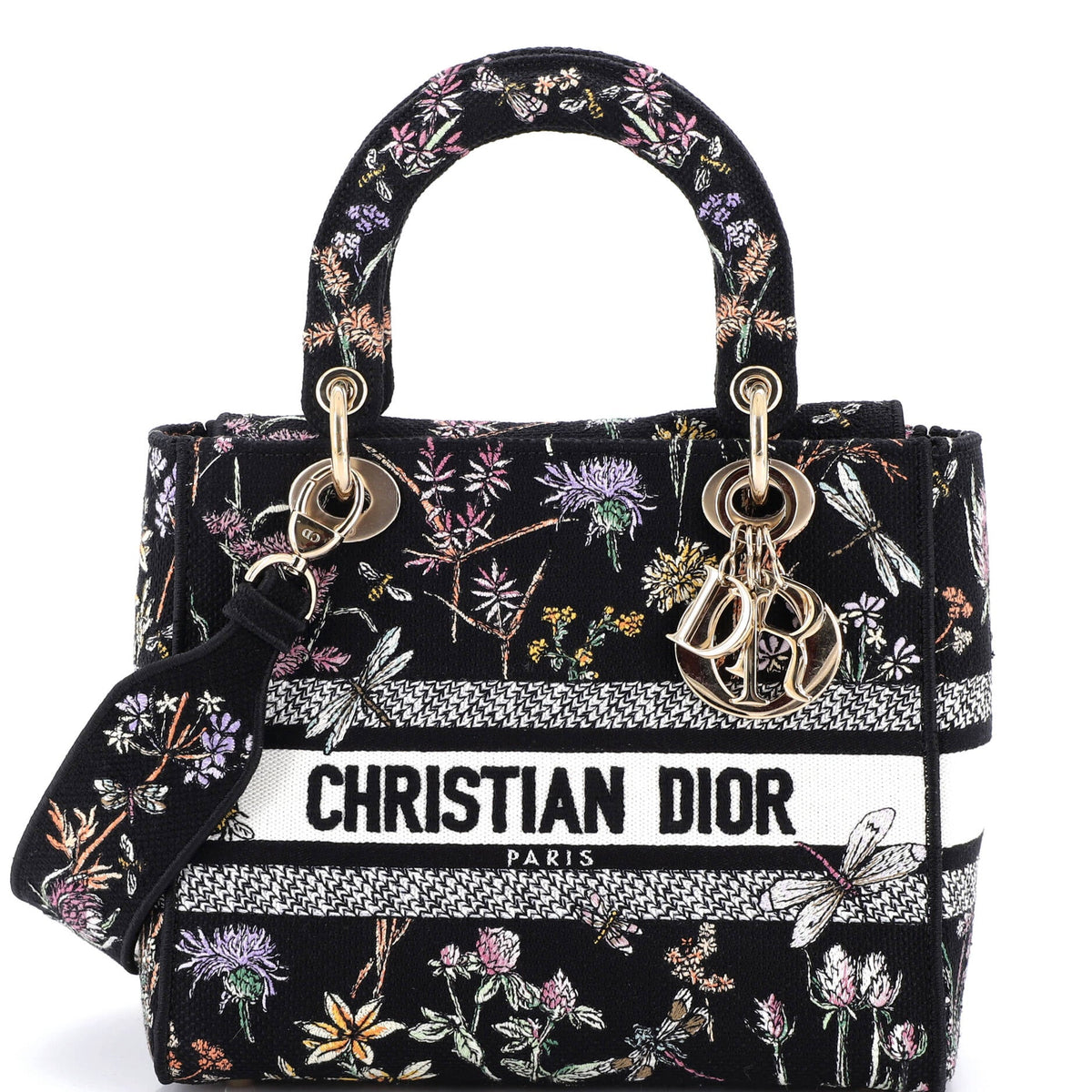 Christian Dior Lady D-Lite Bag Embroidered Canvas Medium