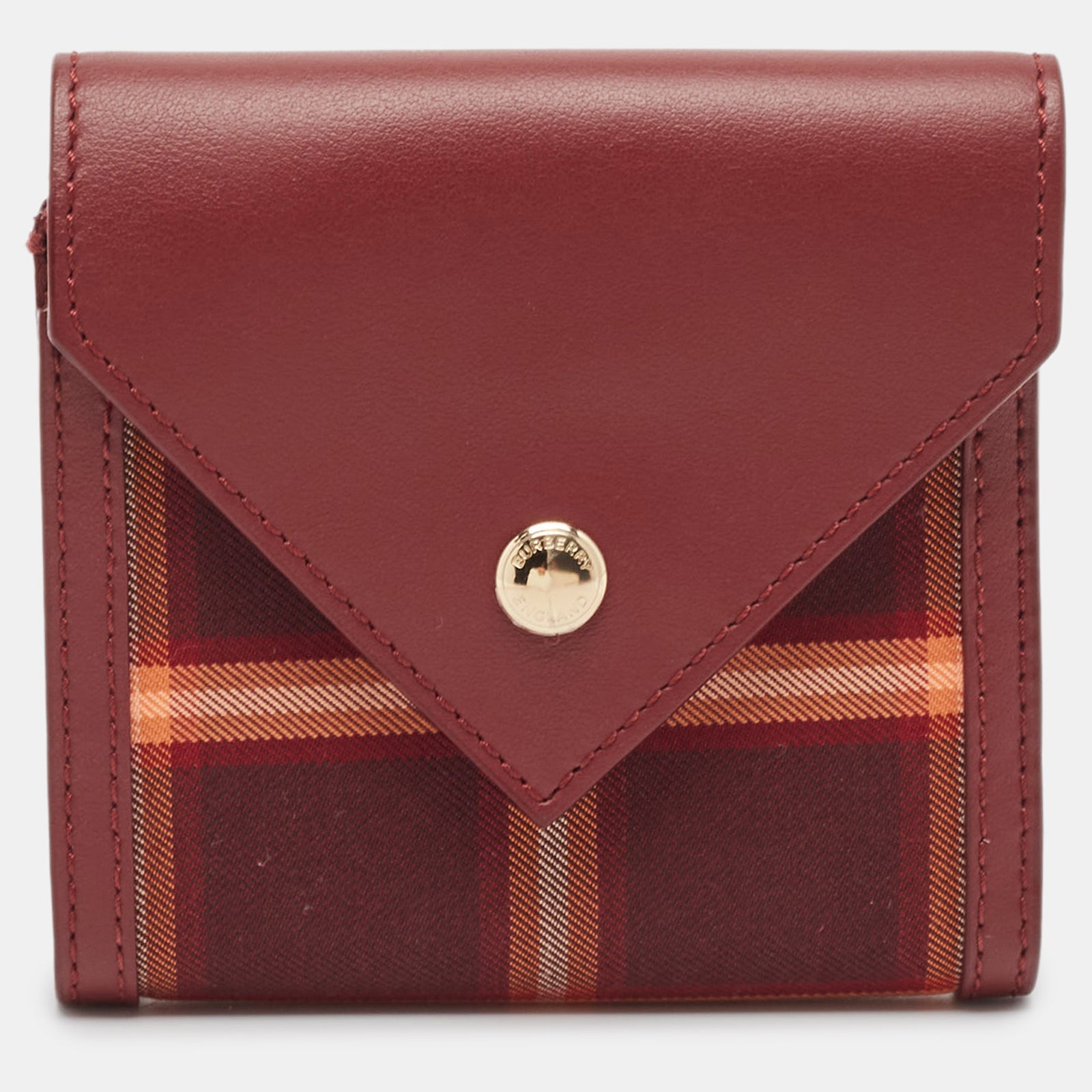 Burberry Burgundy Check Canvas and Leather Lila Trifold Wallet