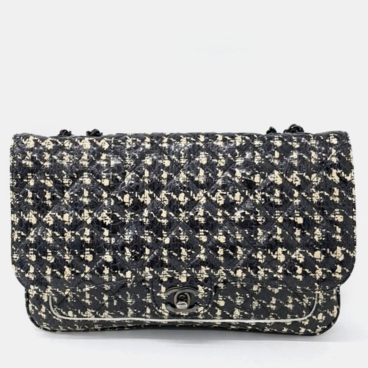 Chanel Black/Ivory Patterned Leather Chain Shoulder Bag
