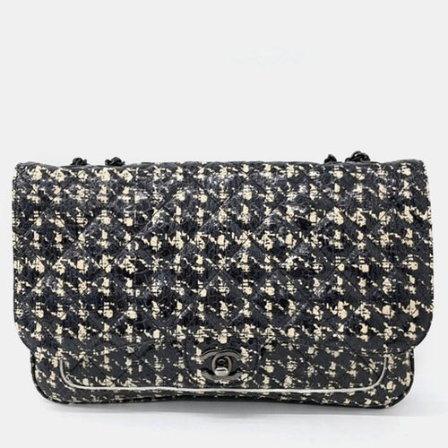 Black/Ivory Patterned Leather Chain Shoulder Bag
