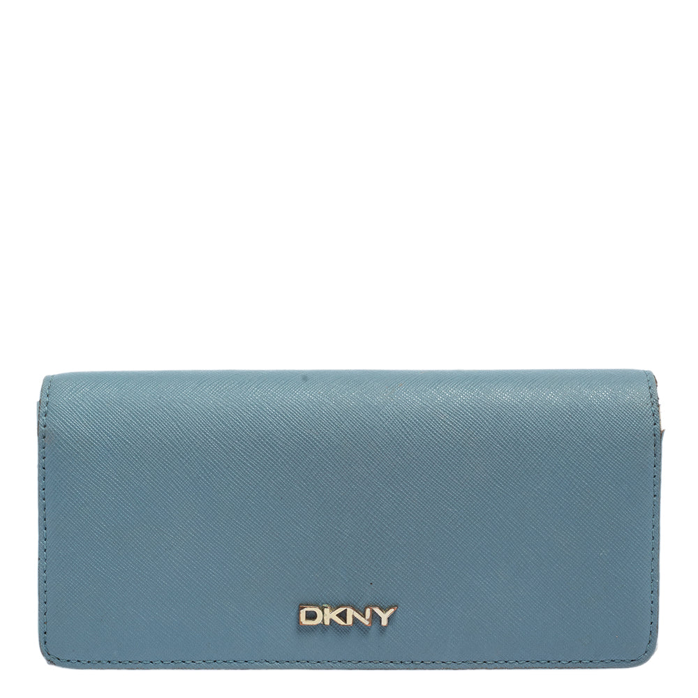 DKNY Portefeuille continental à rabat en cuir Saffiano bleu/beige DKNY