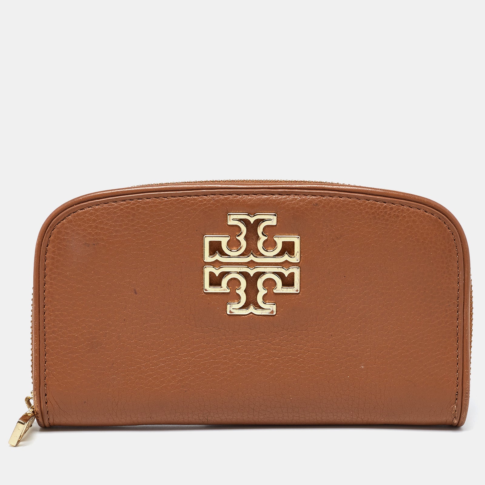 Tory Burch Brown Leather Britten Zip Around Wallet