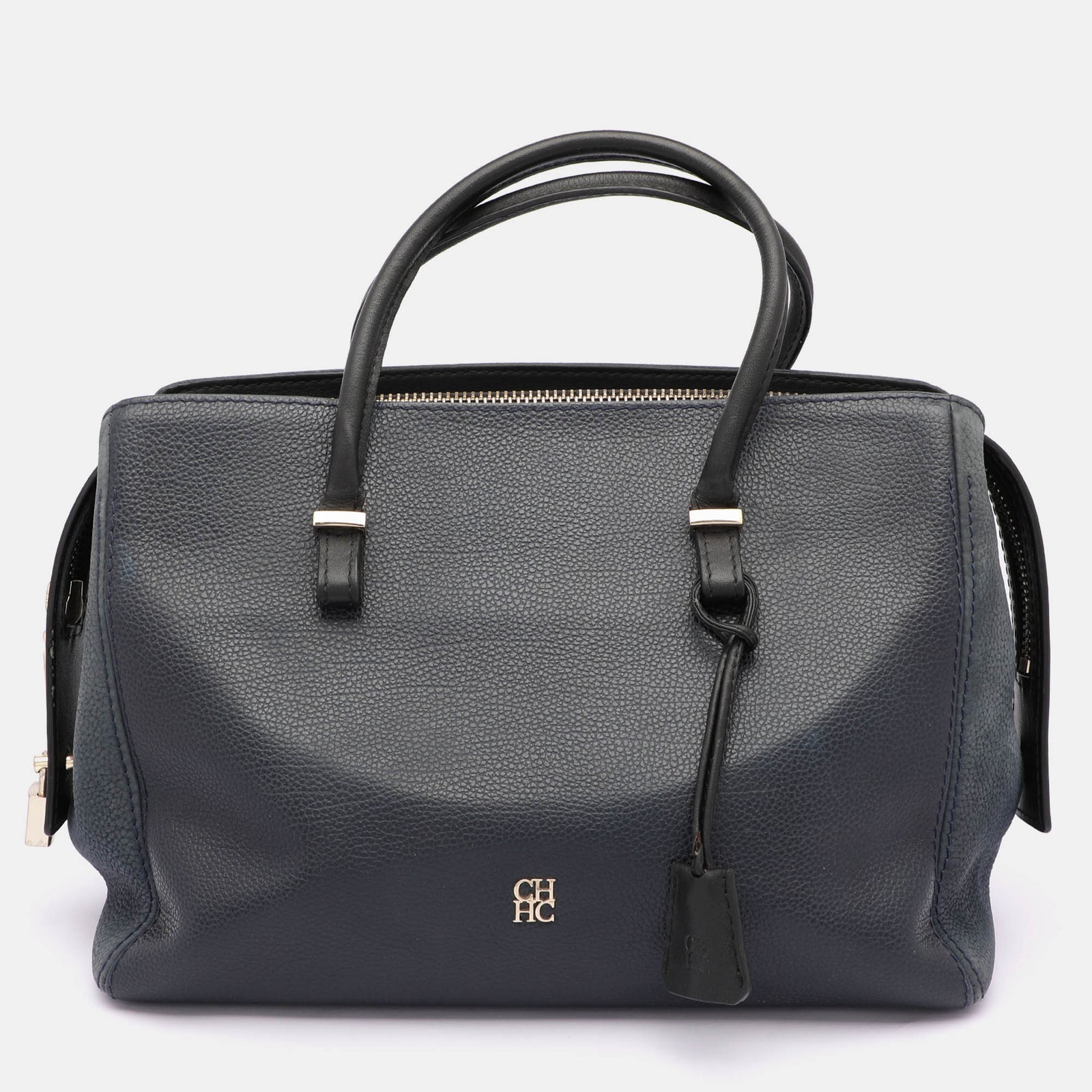 Ch Carolina Herrera Blue Nubuck and Leather Zip Tote