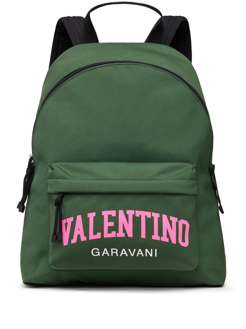 Men's Logo Print Raffia Backpack in Green | Size UNICA | B0993IZL