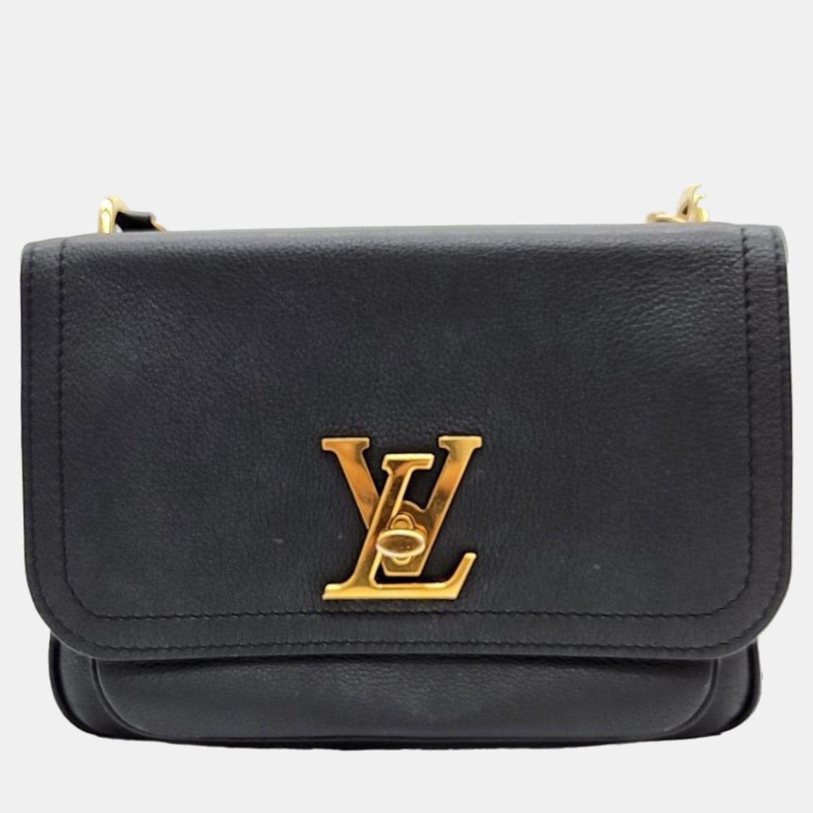 Louis Vuitton Sac bandoulière en cuir noir avec chaîne Lock Me