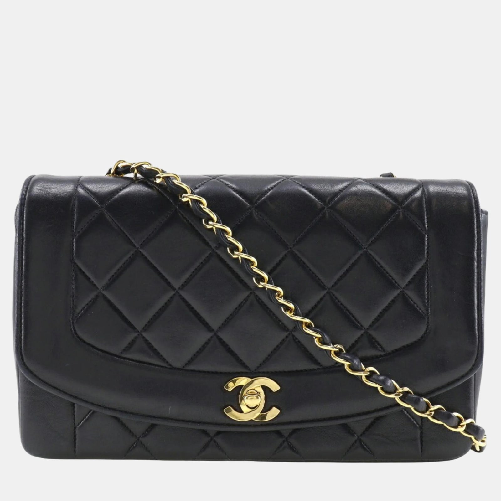 Chanel Sac à bandoulière Diana vintage de taille moyenne en cuir noir