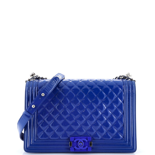 CHANEL Boy Flap Bag Quilted Plexiglass Patent New Medium