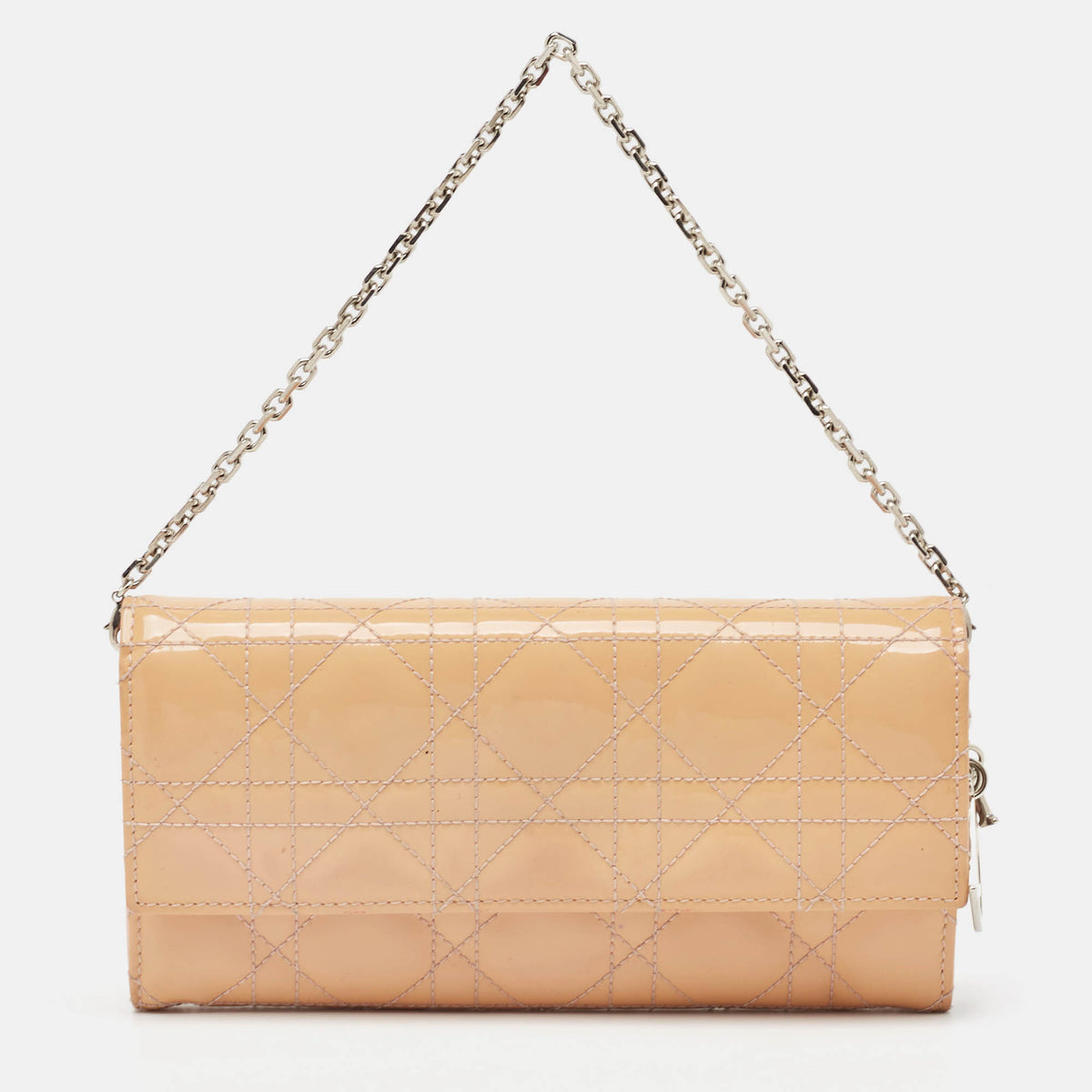 Dior Light Pink Cannage Patent Leather Lady Wallet on Chain