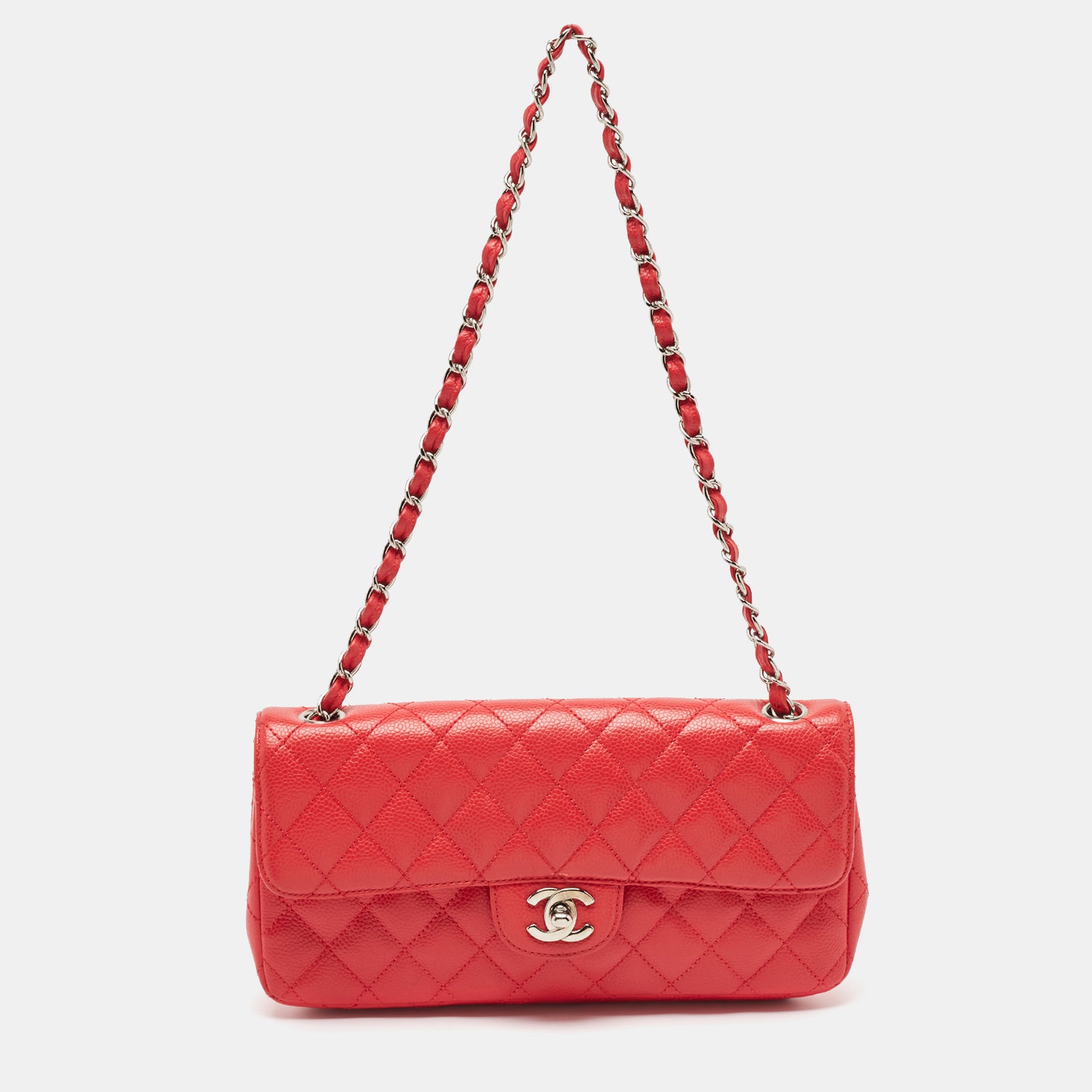 Chanel Sac à rabat classique East/West en cuir caviar matelassé rouge