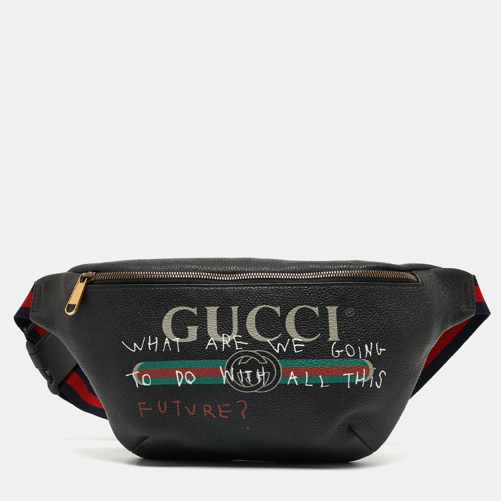 Gucci Sac ceinture en cuir grainé noir avec logo Web