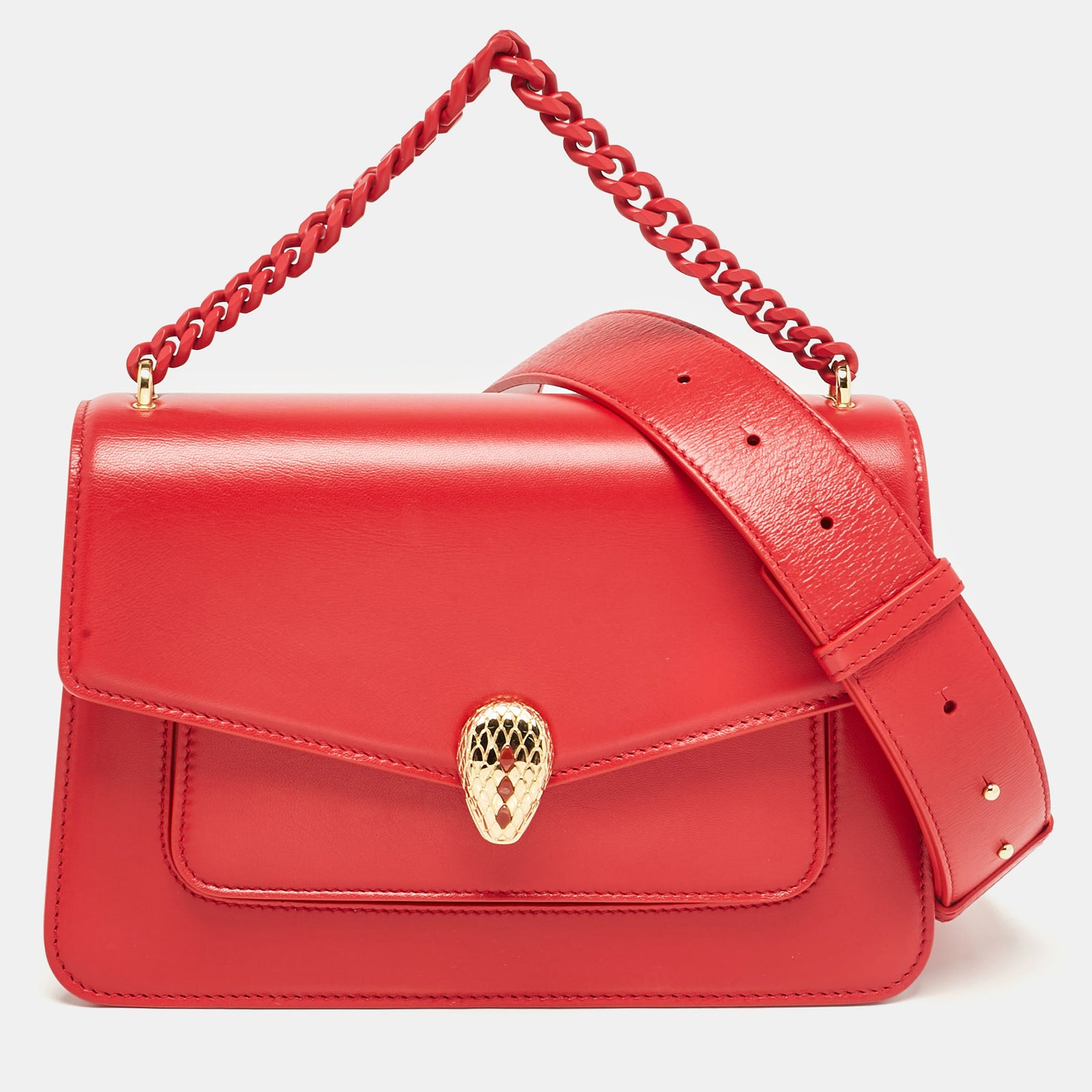 Bvlgari Red Leather Serpenti Forever Maxi Crossbody Bag