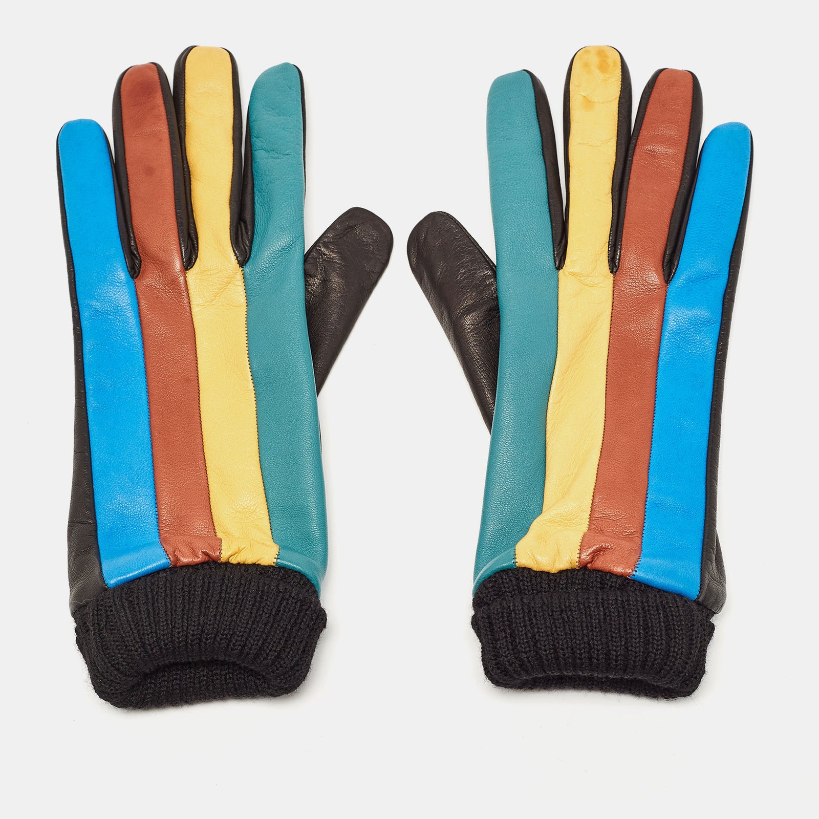 Missoni Multicolor Color Block Leather Gloves M