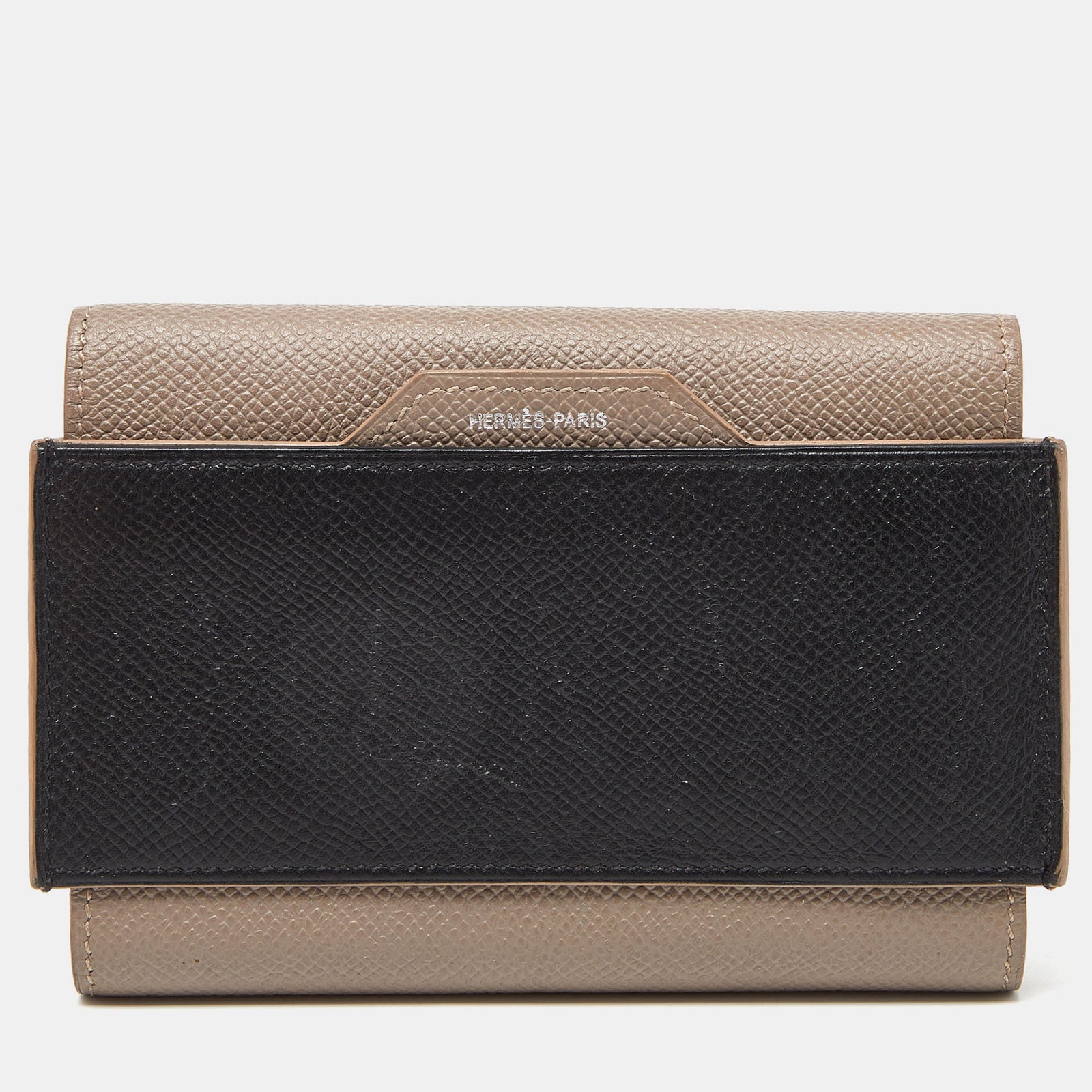 Herm?s Hermès Portefeuille Compact Passant En Cuir Epsom Etain/Noir