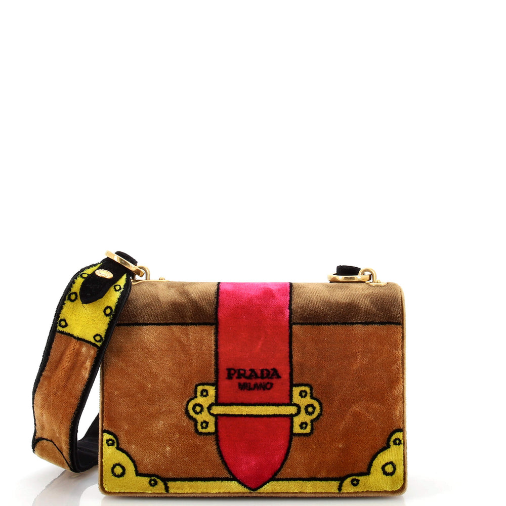 PRADA Cahier Crossbody Bag Printed Velvet Small