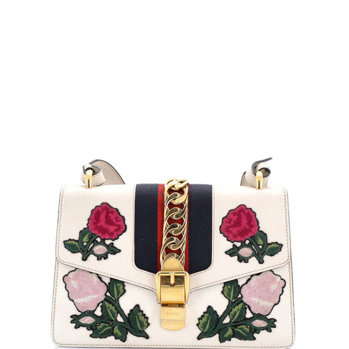 GUCCI Sylvie Shoulder Bag Embroidered Leather Small