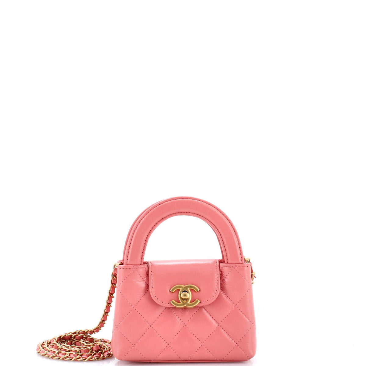 Chanel CHANEL Kelly Top Handle Shopping Bag Quilted Shiny Aged Calfskin Nano