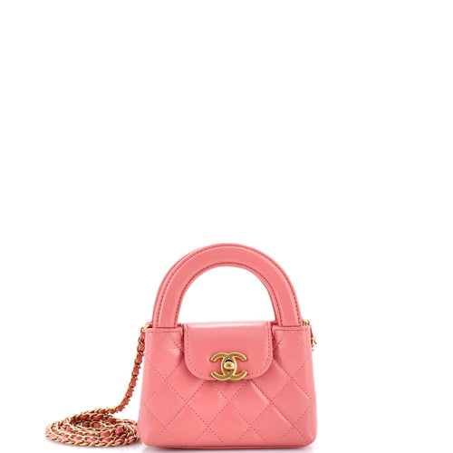 CHANEL Kelly Top Handle Shopping Bag Quilted Shiny Aged Calfskin Nano