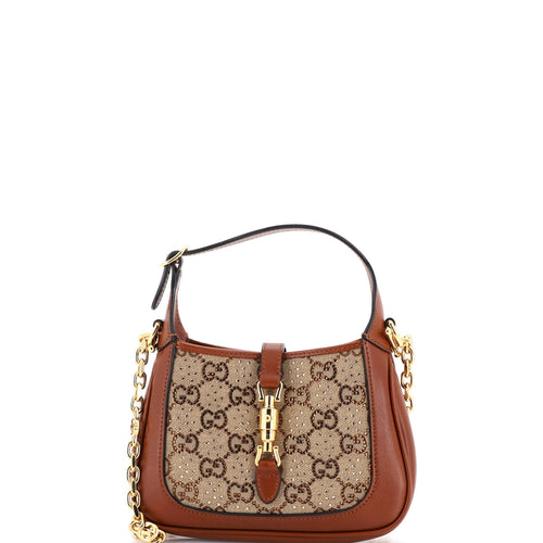 GUCCI Jackie 1961 Chain Hobo Crystal Embellished GG Canvas Mini