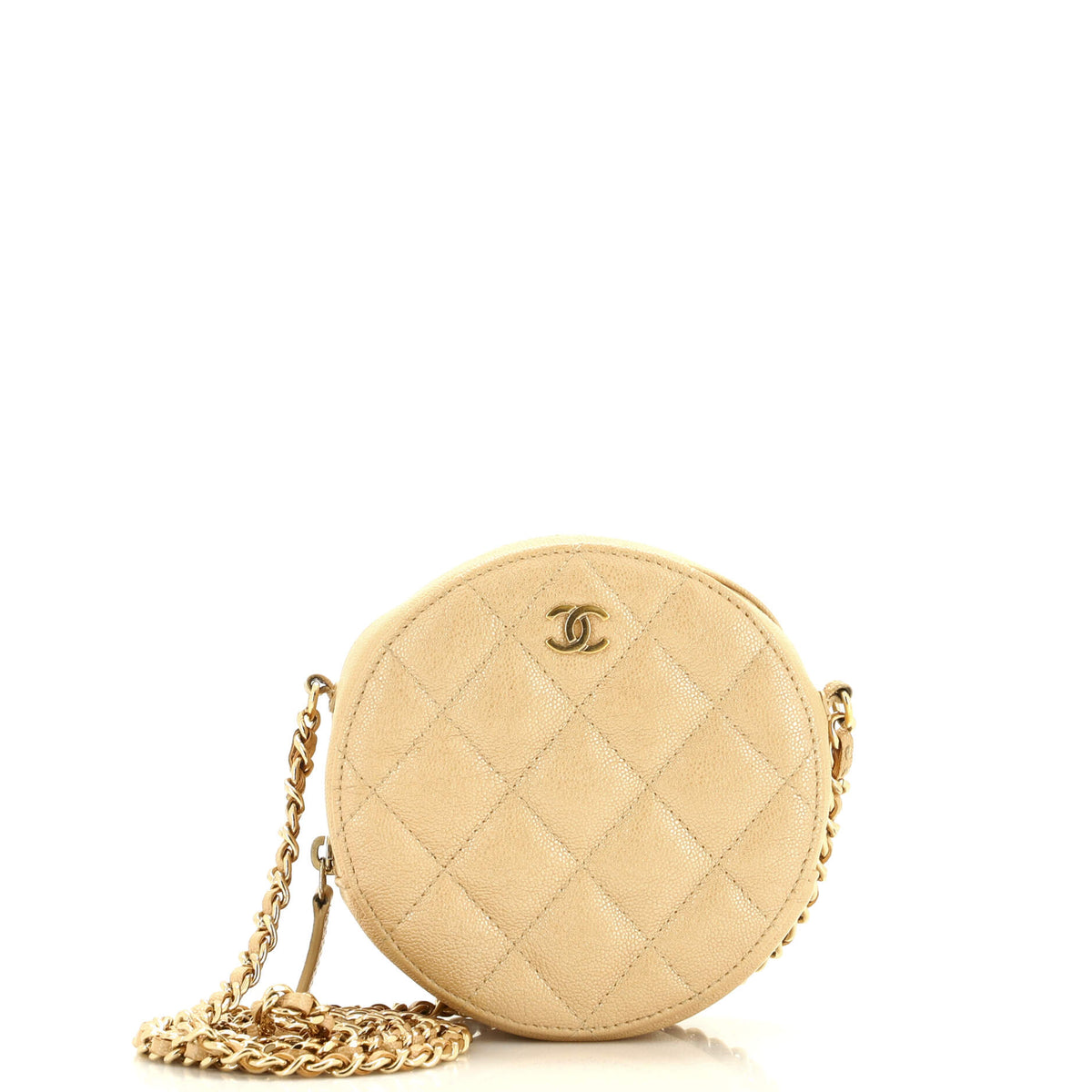 Chanel CHANEL Round Clutch with Chain Quilted Iridescent Caviar Mini