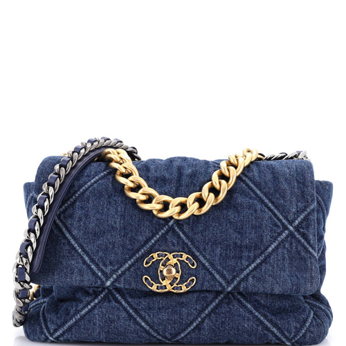 CHANEL 19 Flap Bag Quilted Denim Large