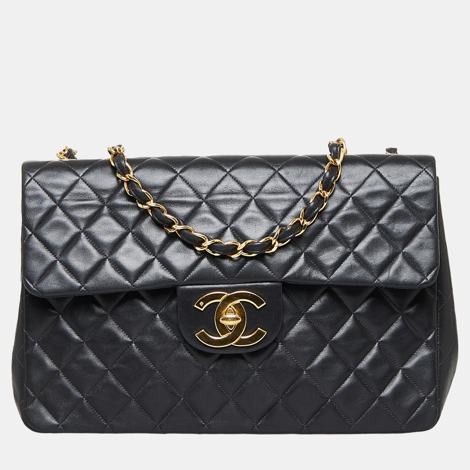 Chanel Portefeuille simple en cuir d'agneau noir Maxi Classic