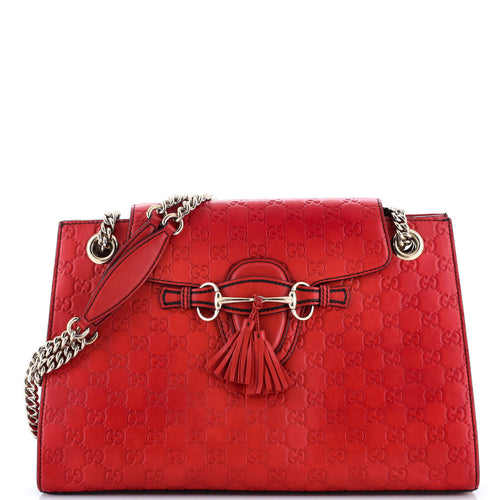 GUCCI Emily Chain Flap Shoulder Bag Guccissima Leather Large