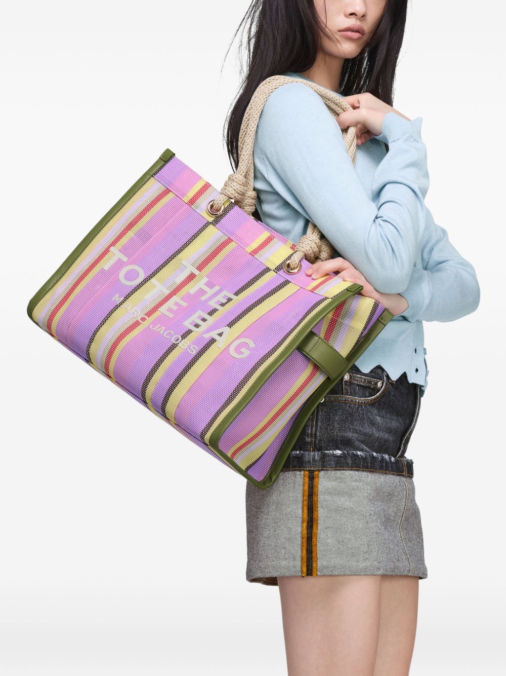 Marc Jacobs Marc Jacobs Babe Top Handle Striped Canvas Tote Bag - Pink
