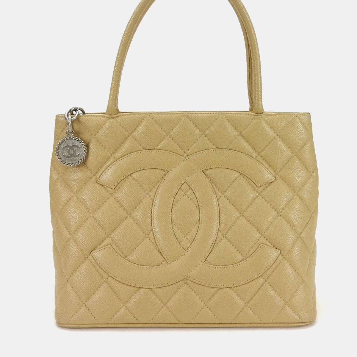 Chanel Beige Caviar Leather Medallion Tote