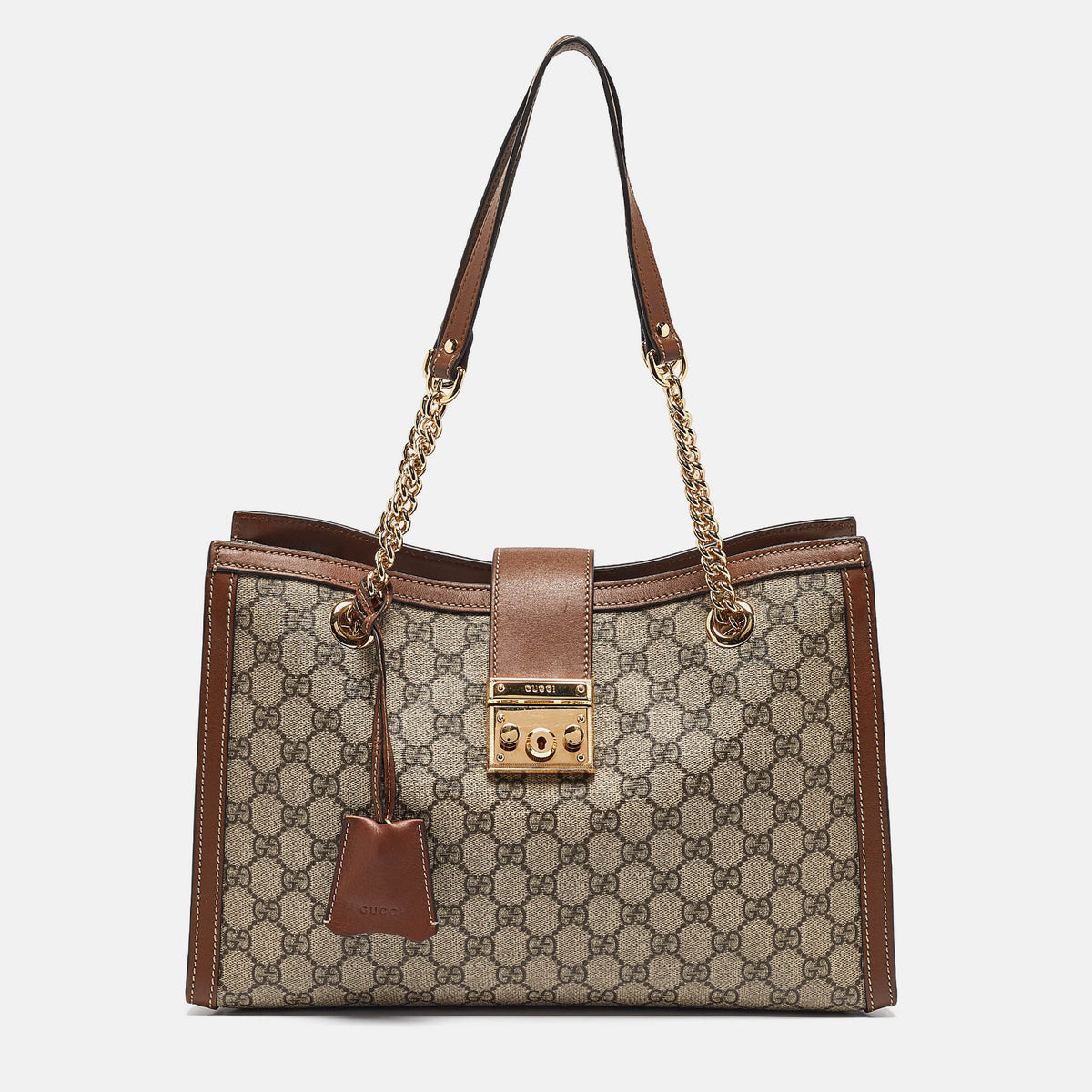 Gucci Brown/Beige GG Supreme Canvas Medium Padlock Shoulder Bag