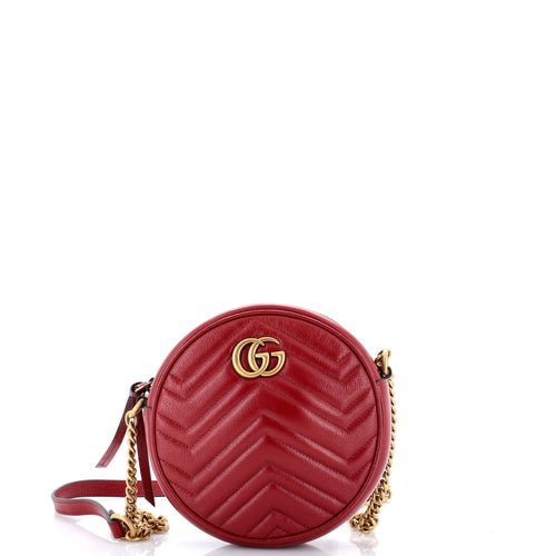GUCCI GG Marmont Round Shoulder Bag Matelasse Leather Mini