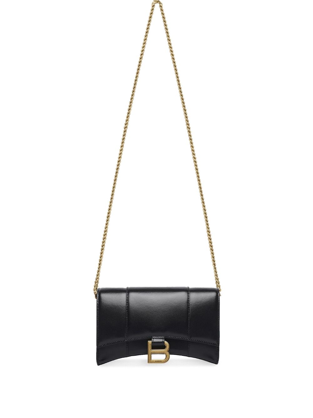 Balenciaga Women's Hourglass Leather Wallet On Chain in Black | Size UNI | 6560501QJ4M1000