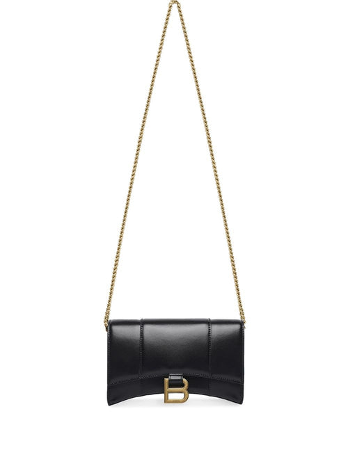 Women's Hourglass Leather Wallet On Chain in Black | Size UNI | 6560501QJ4M1000