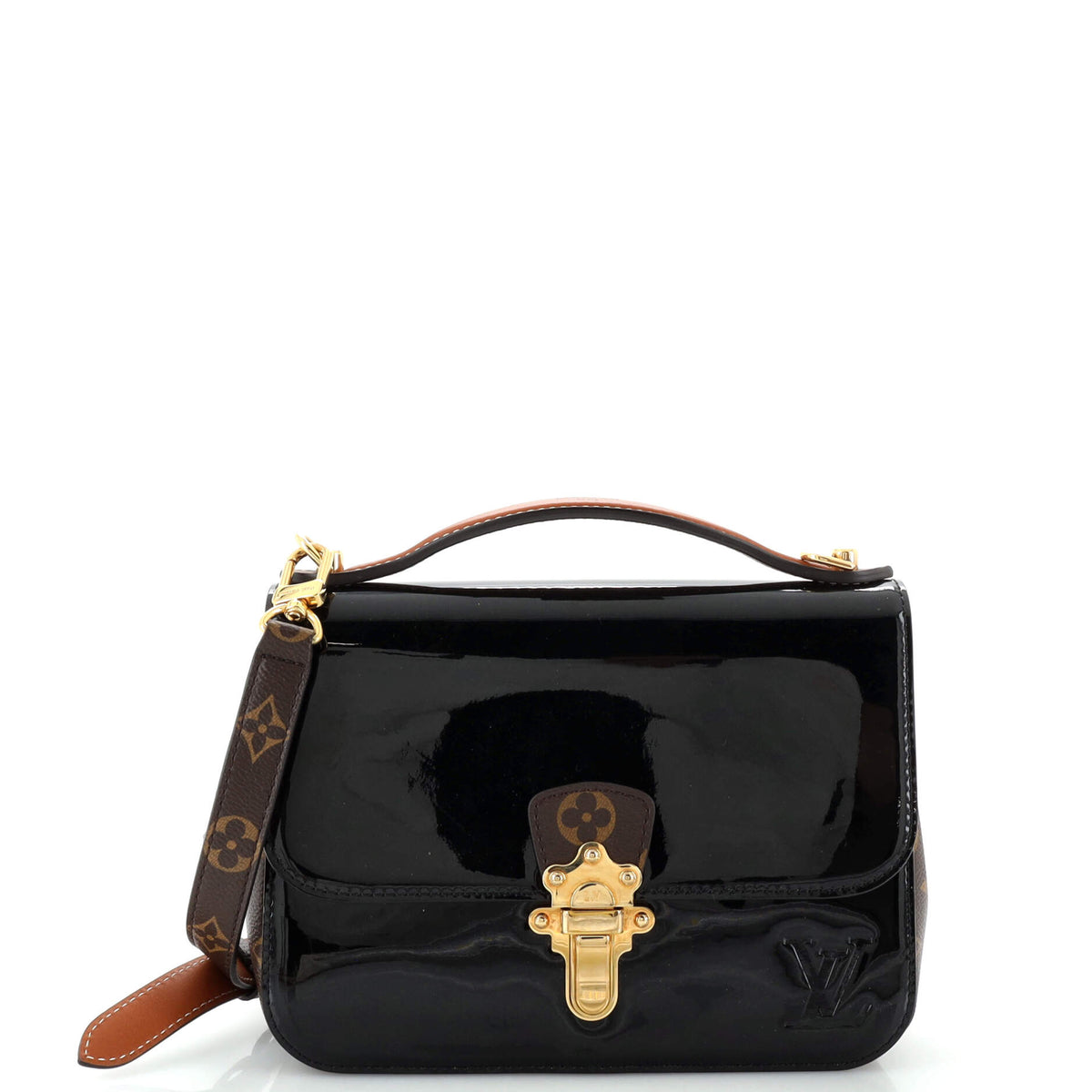 Louis Vuitton Cherrywood Handbag Vernis with Monogram Canvas BB