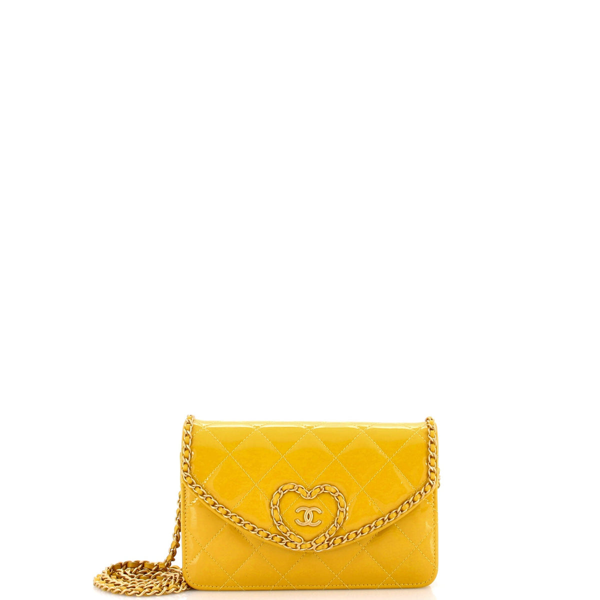 Chanel CHANEL Heart Chain Wallet on Chain Quilted Patent