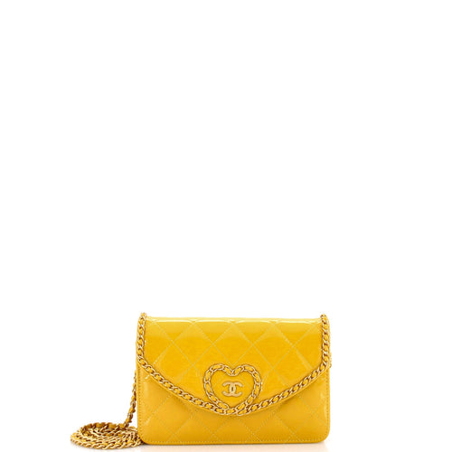 CHANEL Heart Chain Wallet on Chain Quilted Patent