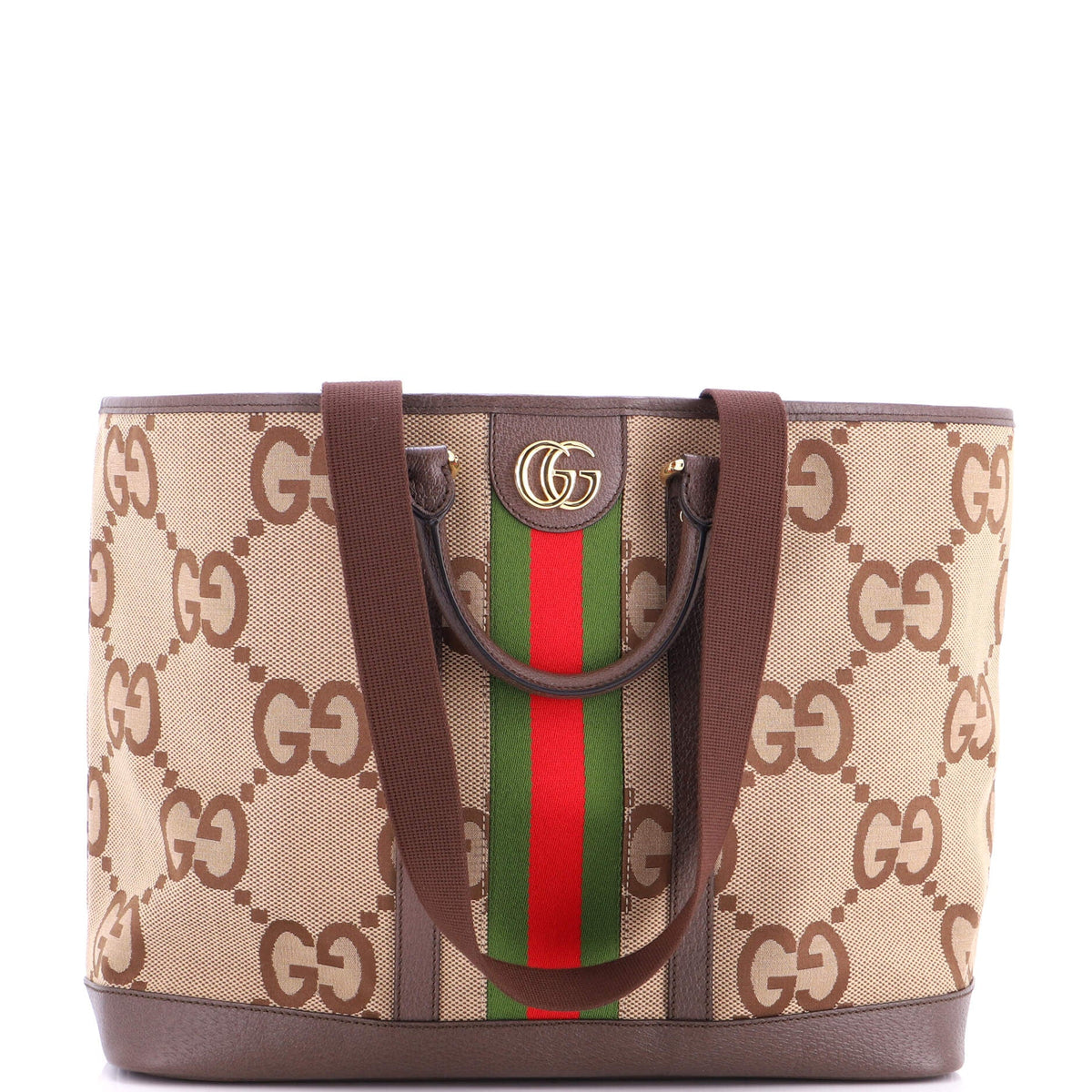 Gucci GUCCI Ophidia Top Handle Shopping Tote Jumbo GG Canvas with Leather Medium