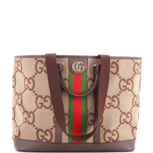 GUCCI Ophidia Top Handle Shopping Tote Jumbo GG Canvas with Leather Medium