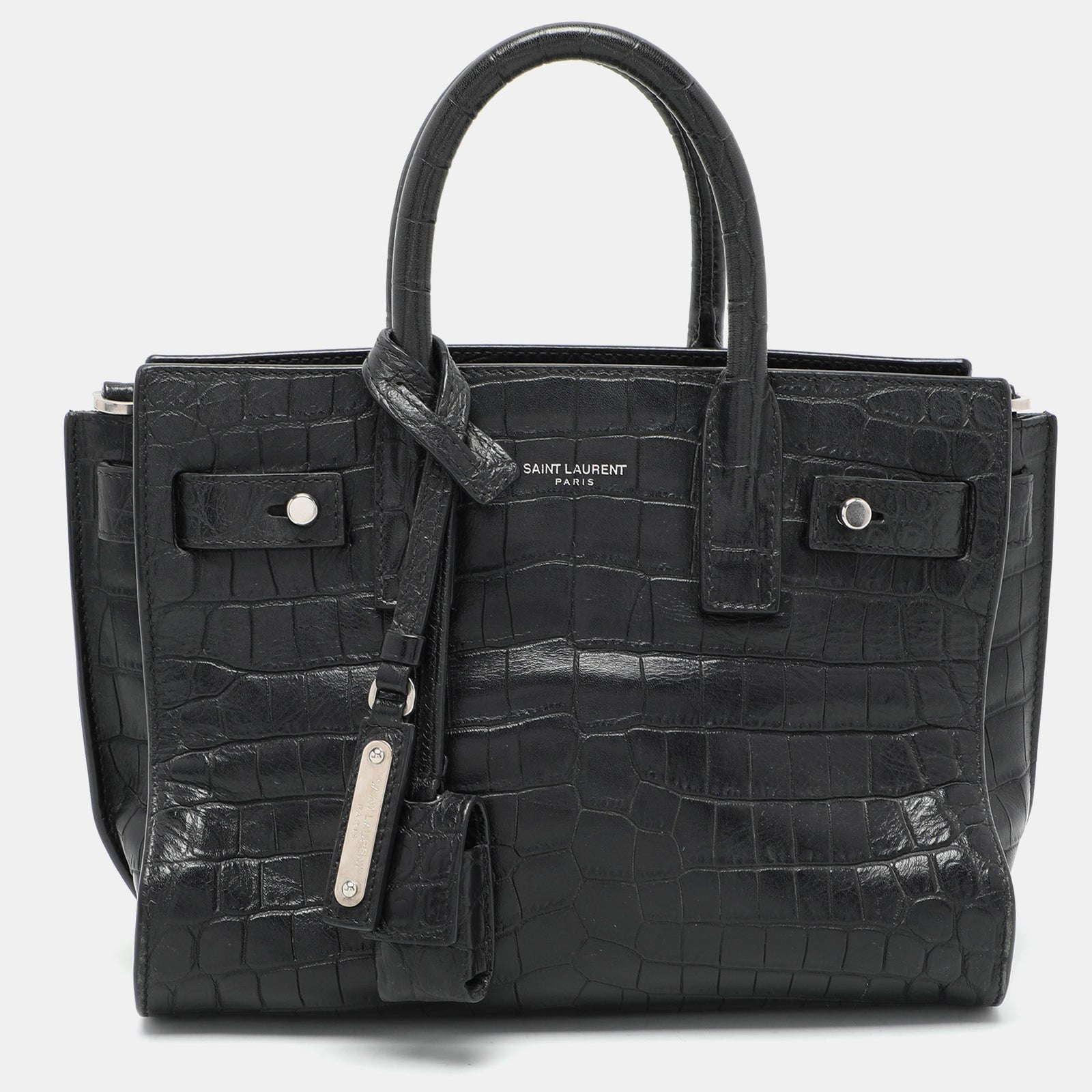 Saint Laurent Paris Saint Laurent Black Croc Embossed Leather Nano Classic Sac De Jour Tote