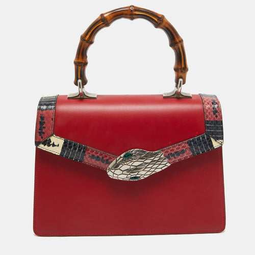 Red Leather and Snakeskin Lilith Top Handle Bag