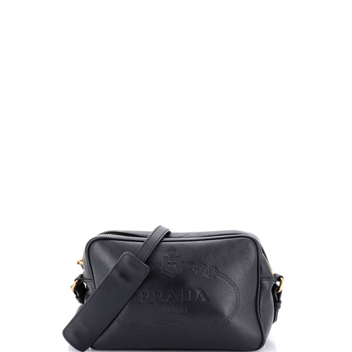 PRADA Logo Camera Bag Embossed Leather Small