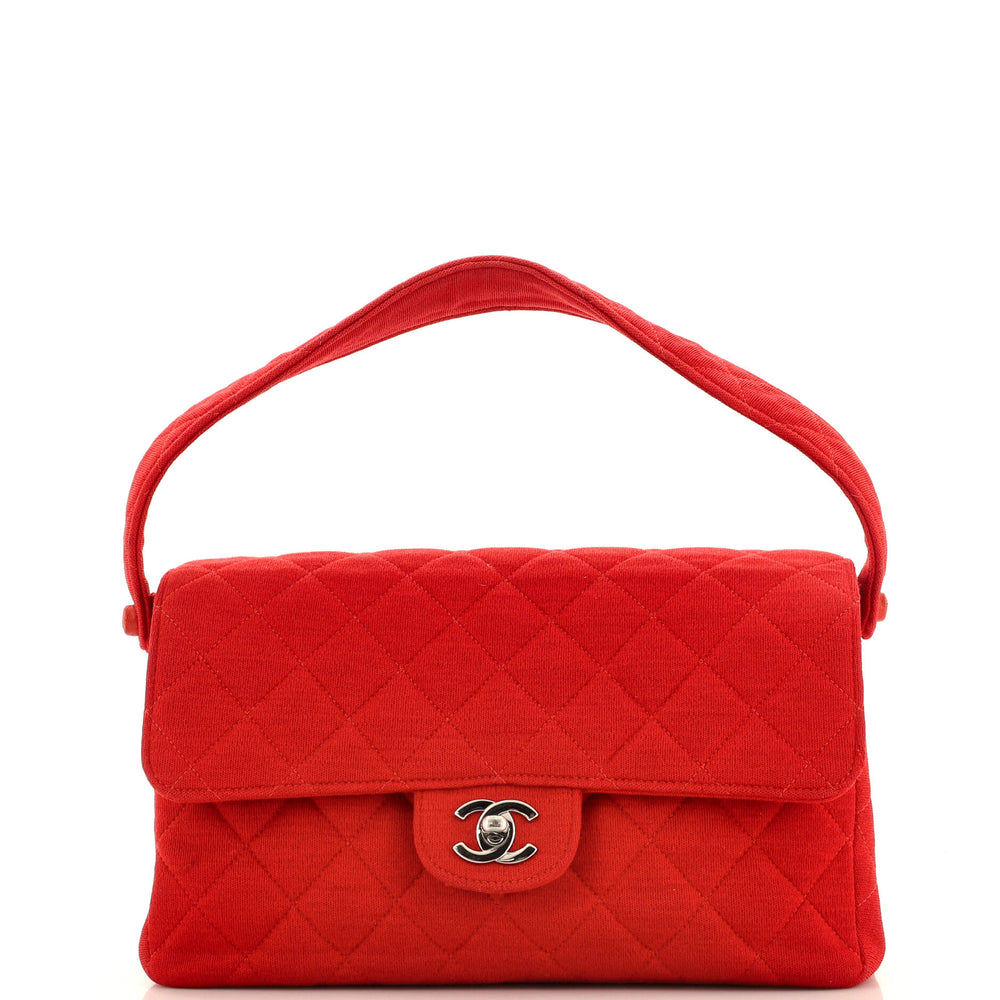 CHANEL Klassische Doppel-Flap-Tasche aus gestepptem Jersey, mittelgroß