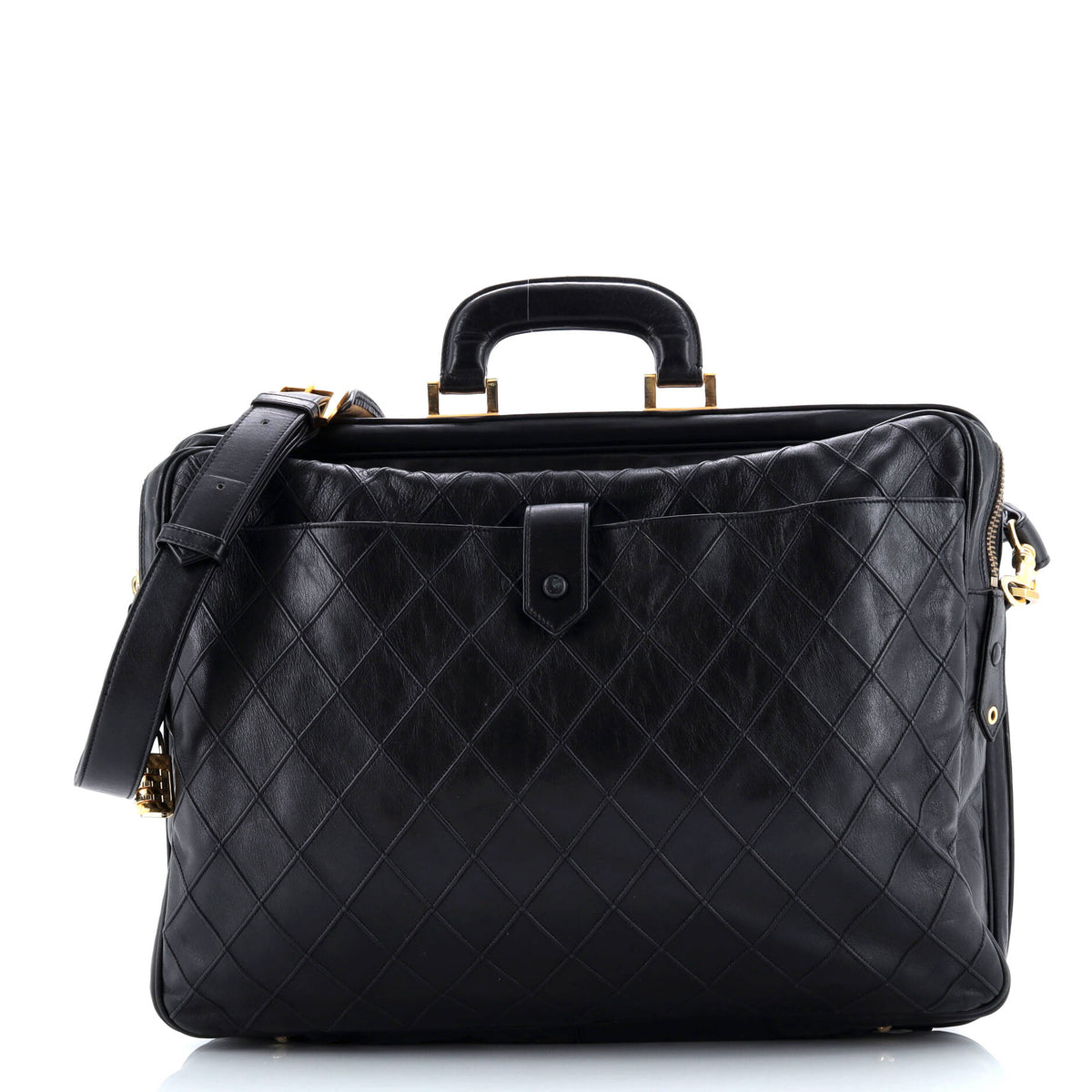 Chanel CHANEL Vintage Diamond Stitch Weekender Quilted Leather Large