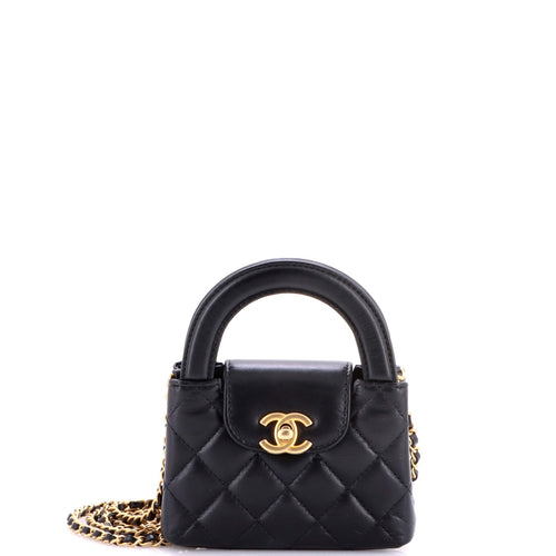 CHANEL Kelly Top Handle Shopping Bag Quilted Shiny Aged Calfskin Nano