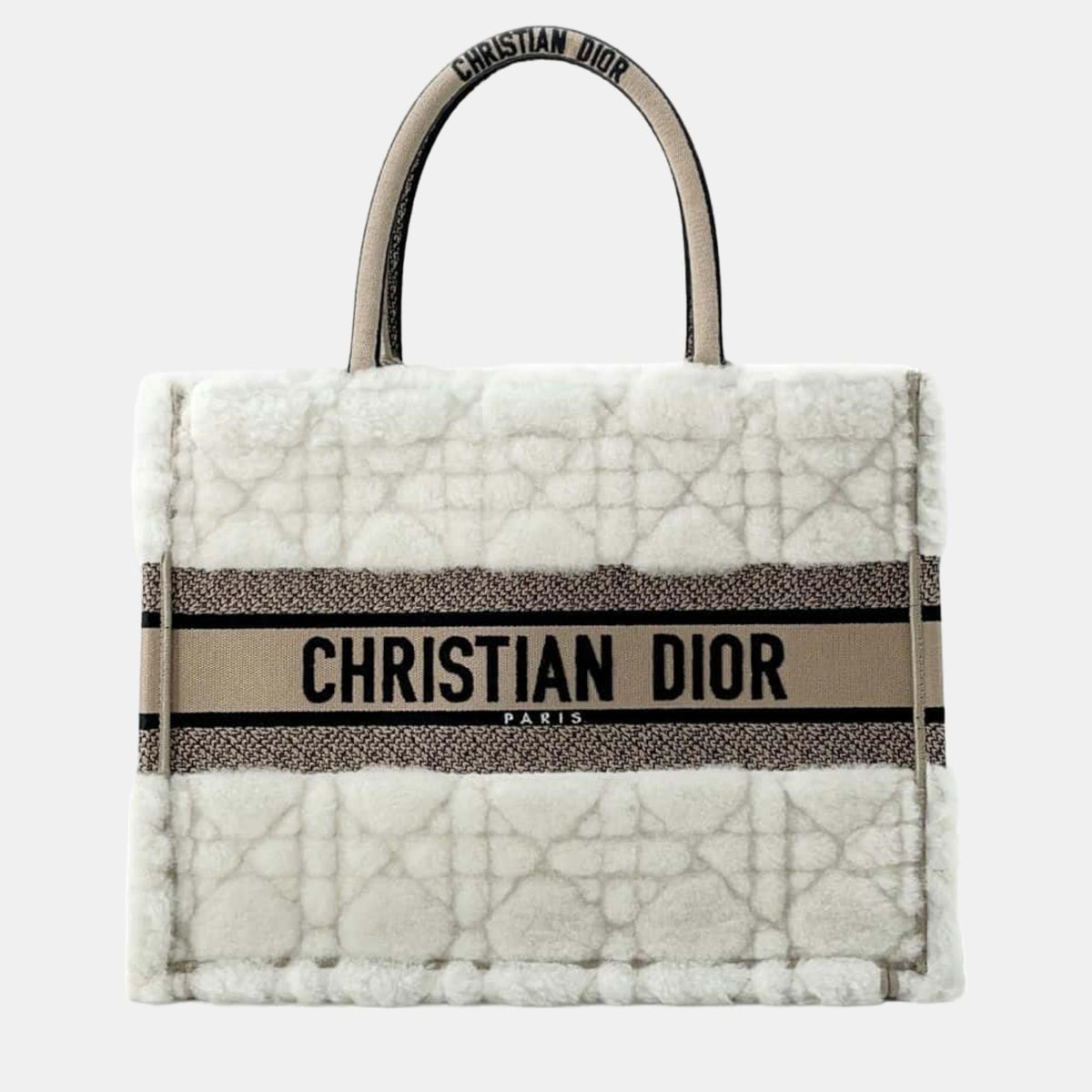 Dior Ivory/Beige Shearling Medium Book Tote Bag