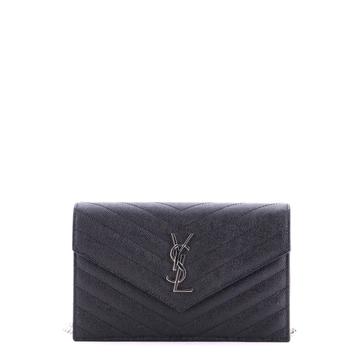 Classic Monogram Wallet on Chain Matelasse Chevron Leather Small